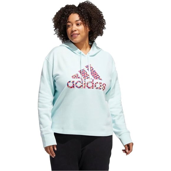 Adidas Womens Fleece‎ Hoodie Plus Size 2X Mint Green Polka Dot Graphic Logo  NWT - Picture 2 of 11